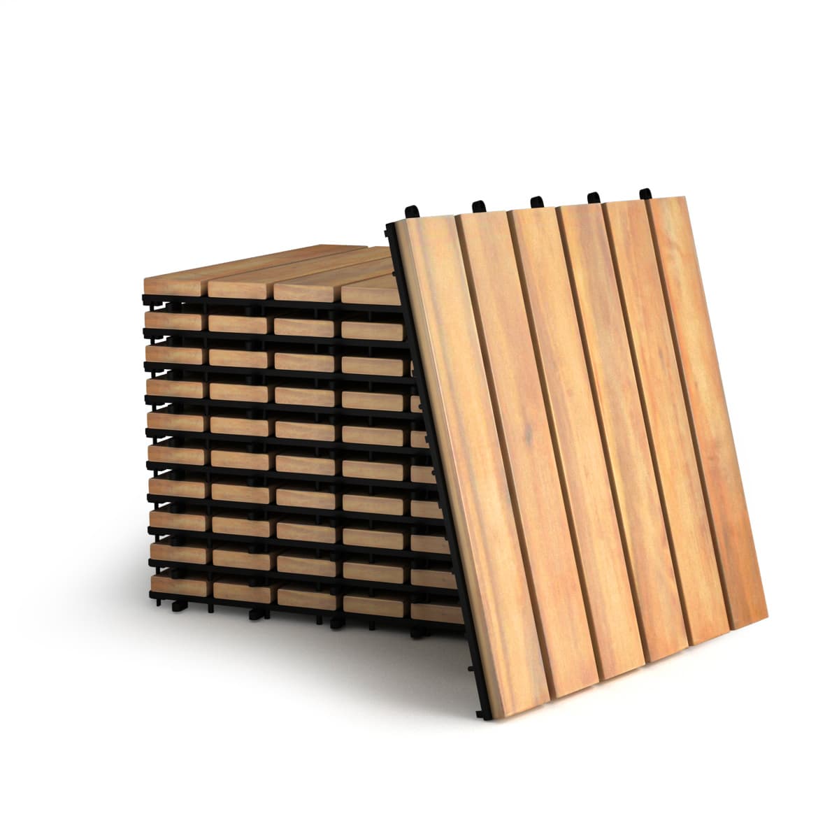 Costway10 Dalles Carreaux de Terrasse 30×30 CM Plancher d'Exterieur Emboitable en Bois Acacia Huilé